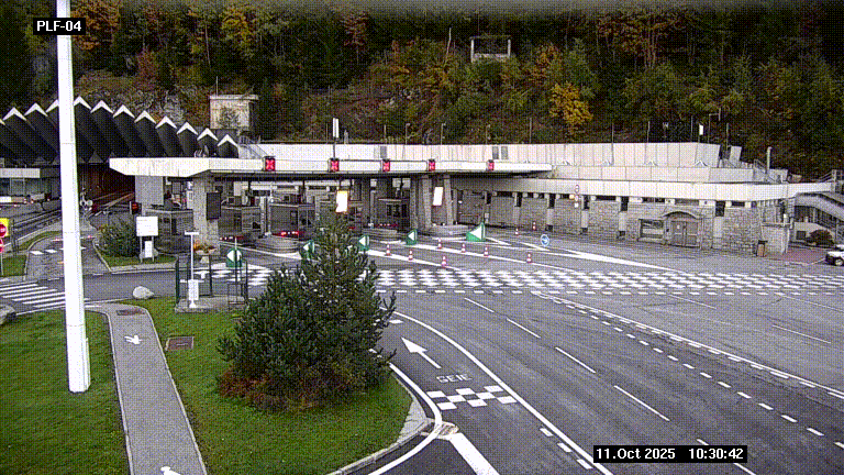 Webcam au péage du tunnel du Mont-Blanc, côté entrée France à Chamonix, au bout de l'A40