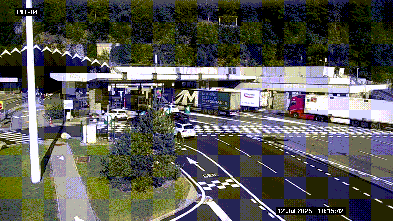 Webcam au péage du tunnel du Mont-Blanc, côté entrée France à Chamonix, au bout de l'A40