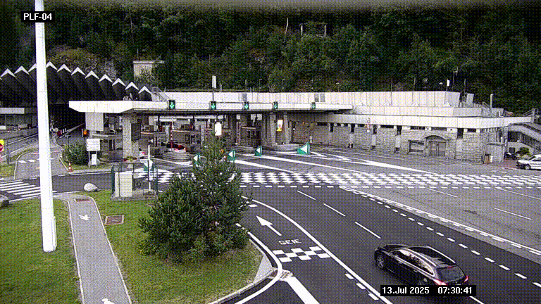 Webcam au péage du tunnel du Mont-Blanc, côté entrée France à Chamonix, au bout de l'A40