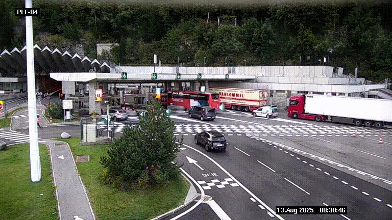 Webcam au péage du tunnel du Mont-Blanc, côté entrée France à Chamonix, au bout de l'A40
