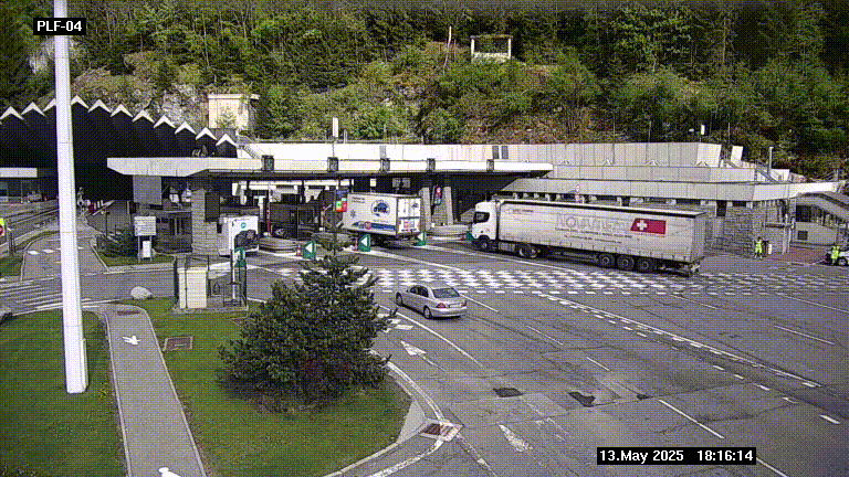 Webcam au péage du tunnel du Mont-Blanc, côté entrée France à Chamonix, au bout de l'A40