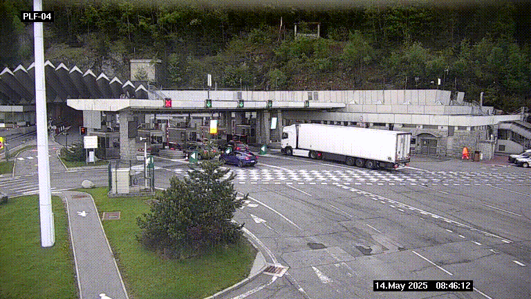 Webcam au péage du tunnel du Mont-Blanc, côté entrée France à Chamonix, au bout de l'A40