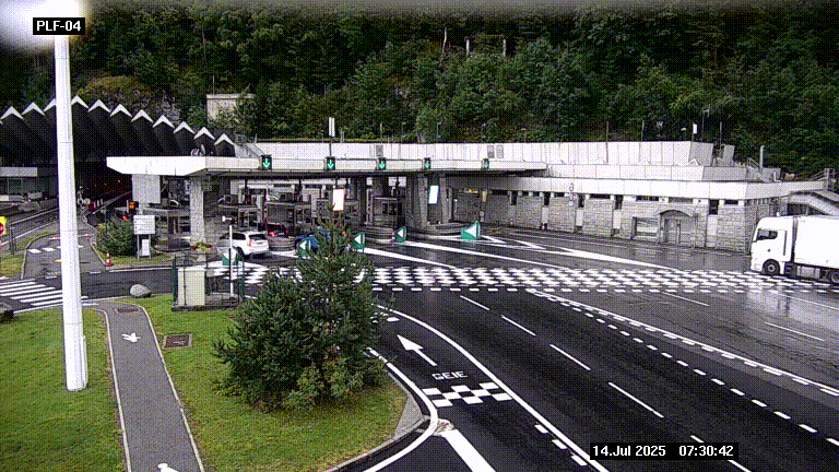 Webcam au péage du tunnel du Mont-Blanc, côté entrée France à Chamonix, au bout de l'A40