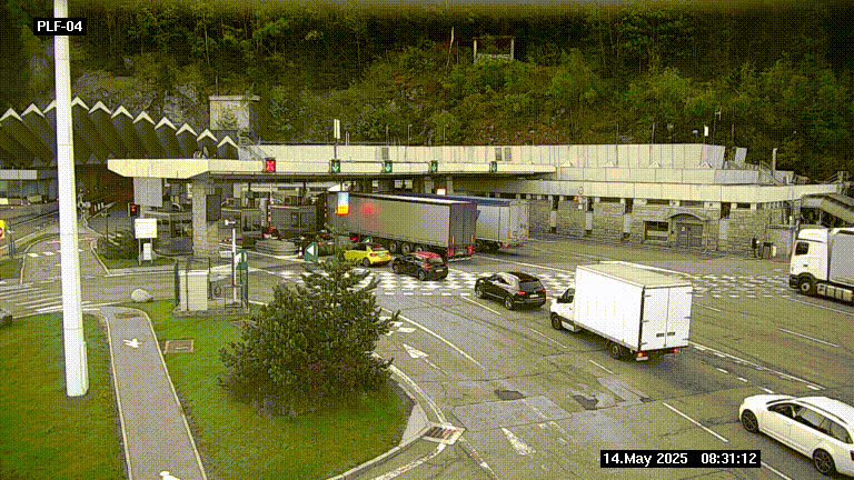 Webcam au péage du tunnel du Mont-Blanc, côté entrée France à Chamonix, au bout de l'A40