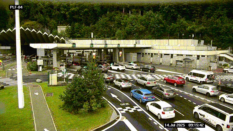 Webcam au péage du tunnel du Mont-Blanc, côté entrée France à Chamonix, au bout de l'A40
