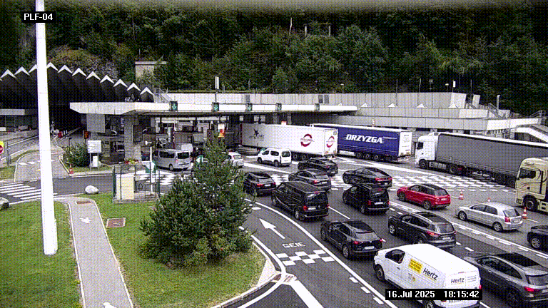 Webcam au péage du tunnel du Mont-Blanc, côté entrée France à Chamonix, au bout de l'A40