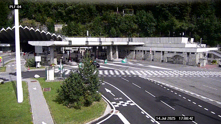 Webcam au péage du tunnel du Mont-Blanc, côté entrée France à Chamonix, au bout de l'A40