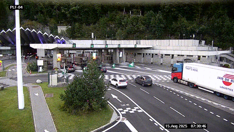 Webcam au péage du tunnel du Mont-Blanc, côté entrée France à Chamonix, au bout de l'A40
