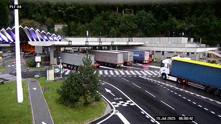 Webcam au péage du tunnel du Mont-Blanc, côté entrée France à Chamonix, au bout de l'A40
