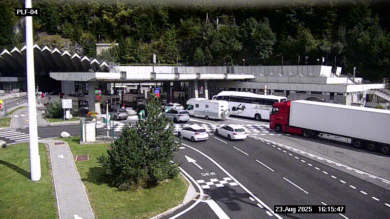 Webcam au péage du tunnel du Mont-Blanc, côté entrée France à Chamonix, au bout de l'A40