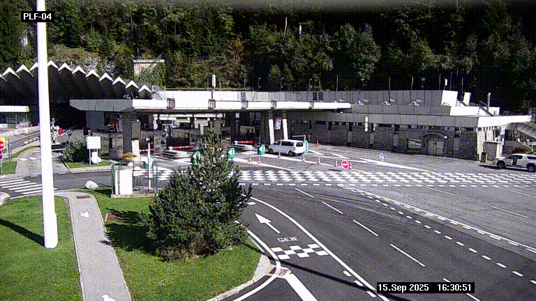 Webcam au péage du tunnel du Mont-Blanc, côté entrée France à Chamonix, au bout de l'A40