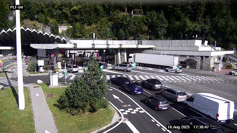 Webcam au péage du tunnel du Mont-Blanc, côté entrée France à Chamonix, au bout de l'A40