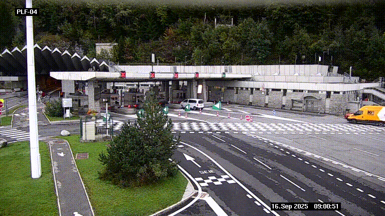 Webcam au péage du tunnel du Mont-Blanc, côté entrée France à Chamonix, au bout de l'A40