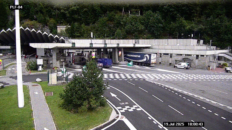 Webcam au péage du tunnel du Mont-Blanc, côté entrée France à Chamonix, au bout de l'A40
