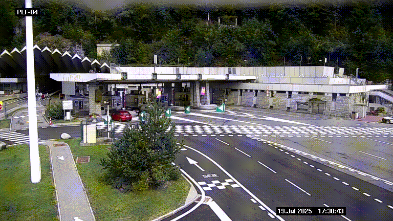 Webcam au péage du tunnel du Mont-Blanc, côté entrée France à Chamonix, au bout de l'A40