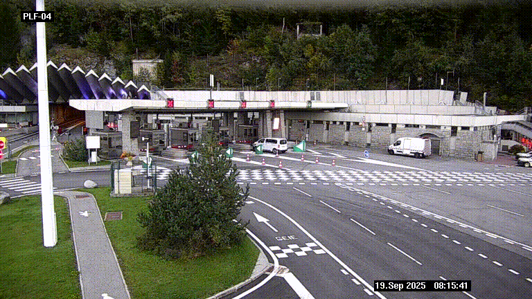 Webcam au péage du tunnel du Mont-Blanc, côté entrée France à Chamonix, au bout de l'A40