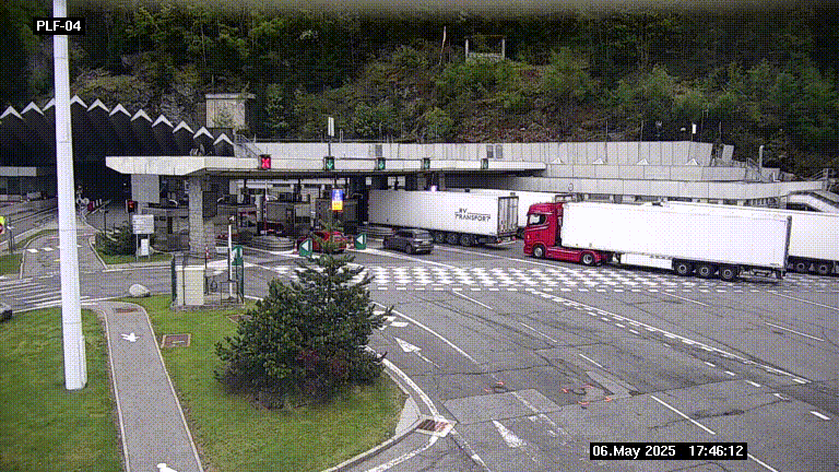 Webcam au péage du tunnel du Mont-Blanc, côté entrée France à Chamonix, au bout de l'A40