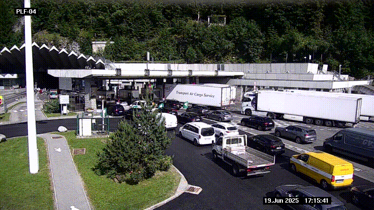 Webcam au péage du tunnel du Mont-Blanc, côté entrée France à Chamonix, au bout de l'A40