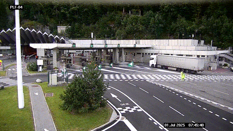 Webcam au péage du tunnel du Mont-Blanc, côté entrée France à Chamonix, au bout de l'A40