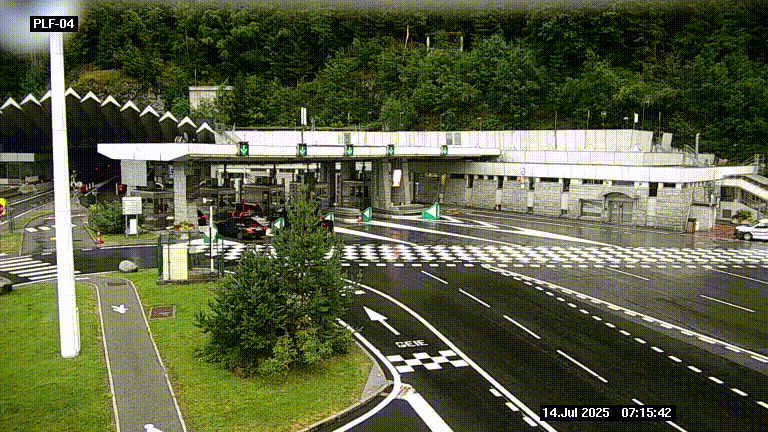 Webcam au péage du tunnel du Mont-Blanc, côté entrée France à Chamonix, au bout de l'A40