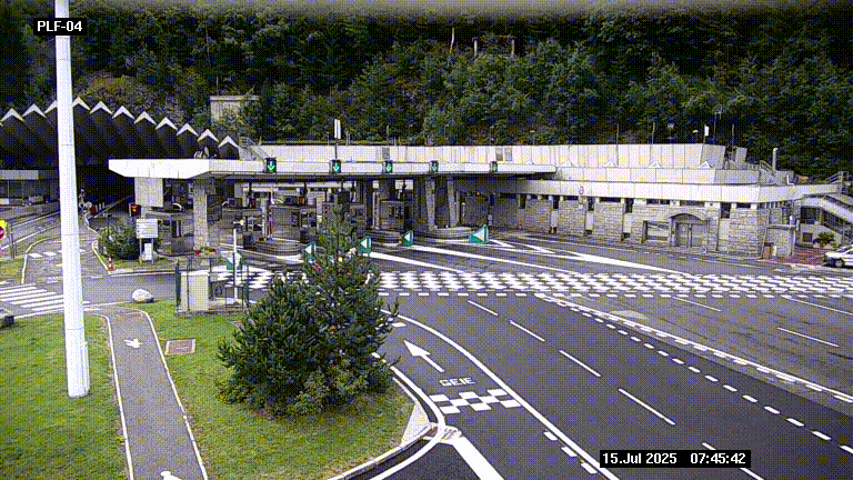 Webcam au péage du tunnel du Mont-Blanc, côté entrée France à Chamonix, au bout de l'A40