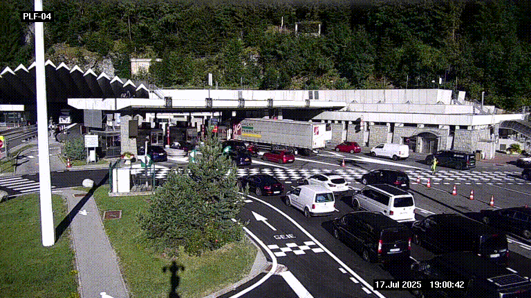Webcam au péage du tunnel du Mont-Blanc, côté entrée France à Chamonix, au bout de l'A40