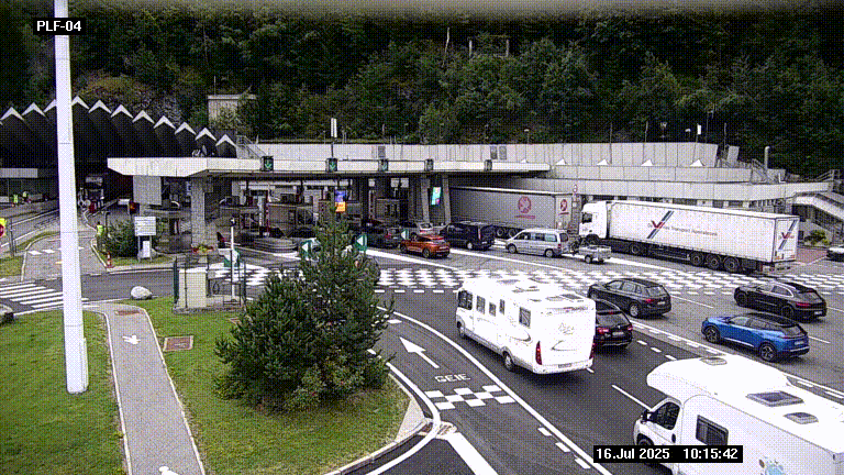 Webcam au péage du tunnel du Mont-Blanc, côté entrée France à Chamonix, au bout de l'A40