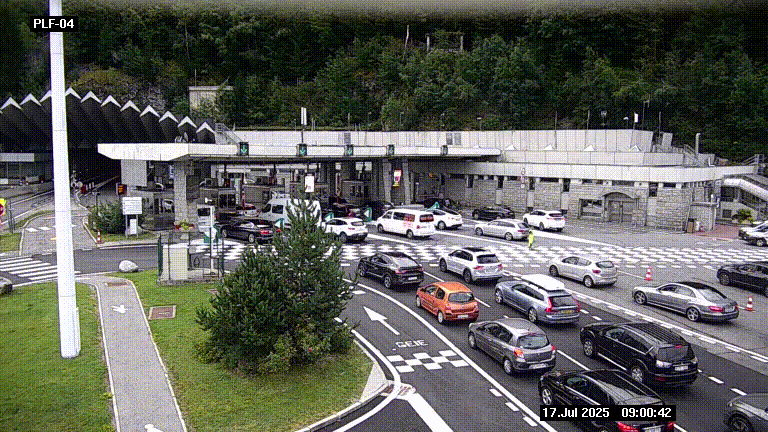 Webcam au péage du tunnel du Mont-Blanc, côté entrée France à Chamonix, au bout de l'A40