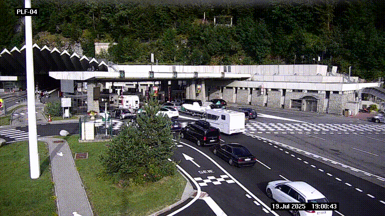 Webcam au péage du tunnel du Mont-Blanc, côté entrée France à Chamonix, au bout de l'A40