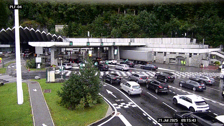 Webcam au péage du tunnel du Mont-Blanc, côté entrée France à Chamonix, au bout de l'A40