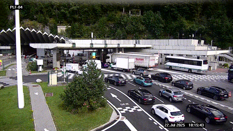 Webcam au péage du tunnel du Mont-Blanc, côté entrée France à Chamonix, au bout de l'A40