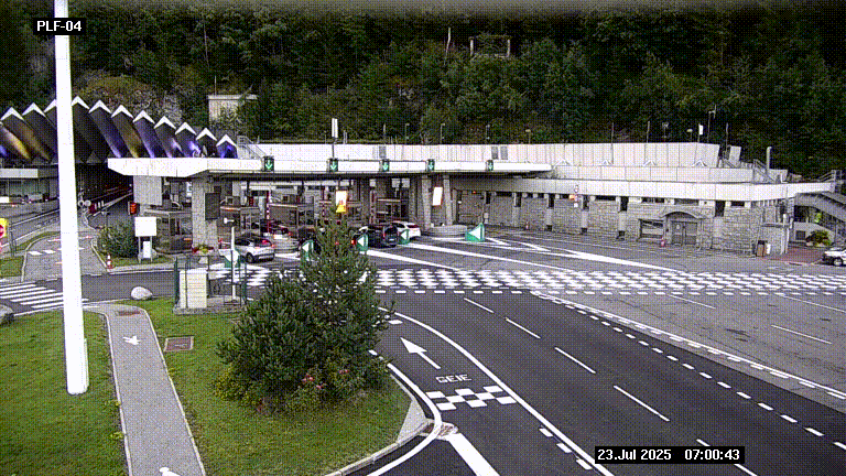 Webcam au péage du tunnel du Mont-Blanc, côté entrée France à Chamonix, au bout de l'A40