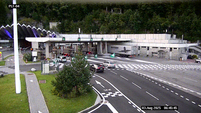 Webcam au péage du tunnel du Mont-Blanc, côté entrée France à Chamonix, au bout de l'A40