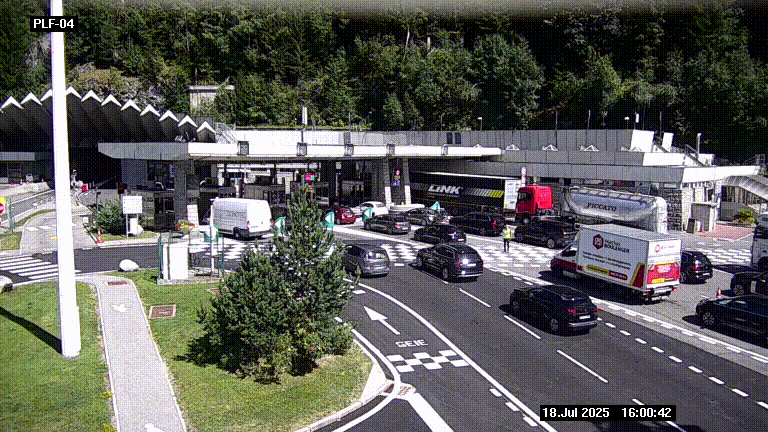 Webcam au péage du tunnel du Mont-Blanc, côté entrée France à Chamonix, au bout de l'A40