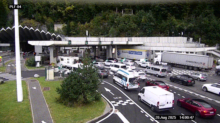 Webcam au péage du tunnel du Mont-Blanc, côté entrée France à Chamonix, au bout de l'A40