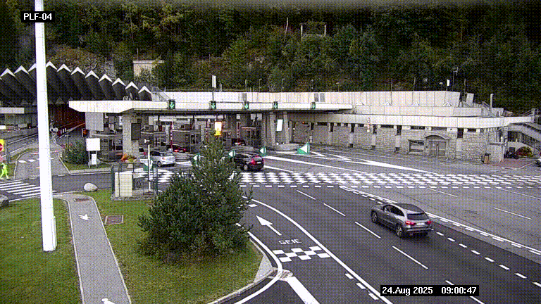 Webcam au péage du tunnel du Mont-Blanc, côté entrée France à Chamonix, au bout de l'A40