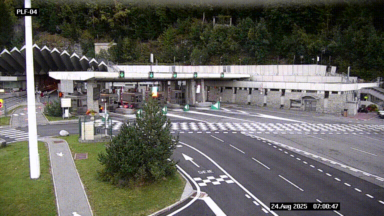 Webcam au péage du tunnel du Mont-Blanc, côté entrée France à Chamonix, au bout de l'A40