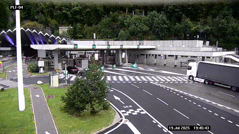 Webcam au péage du tunnel du Mont-Blanc, côté entrée France à Chamonix, au bout de l'A40