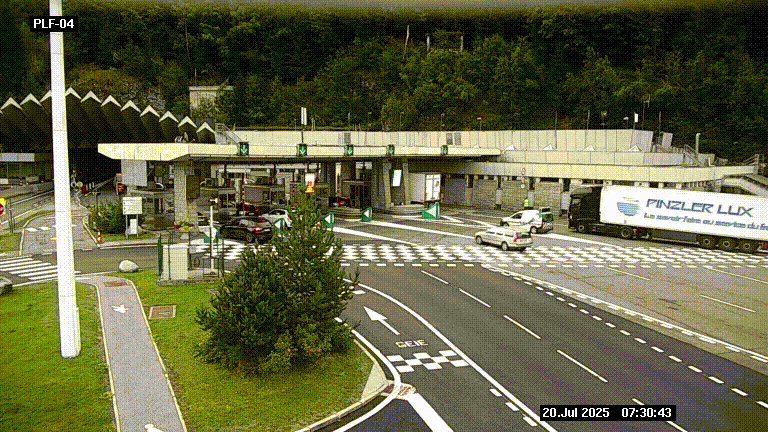 Webcam au péage du tunnel du Mont-Blanc, côté entrée France à Chamonix, au bout de l'A40