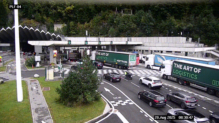 Webcam au péage du tunnel du Mont-Blanc, côté entrée France à Chamonix, au bout de l'A40