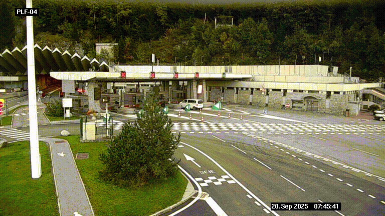 Webcam au péage du tunnel du Mont-Blanc, côté entrée France à Chamonix, au bout de l'A40