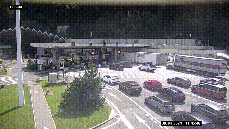 Webcam au péage du tunnel du Mont-Blanc, côté entrée France à Chamonix, au bout de l'A40