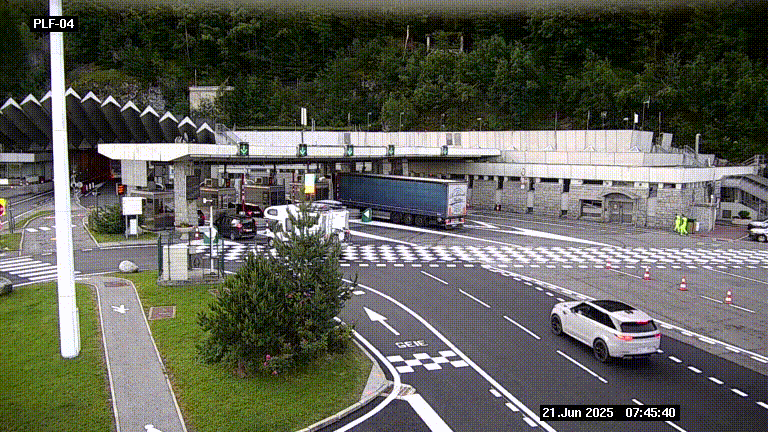 Webcam au péage du tunnel du Mont-Blanc, côté entrée France à Chamonix, au bout de l'A40