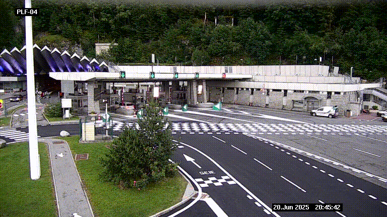Webcam au péage du tunnel du Mont-Blanc, côté entrée France à Chamonix, au bout de l'A40