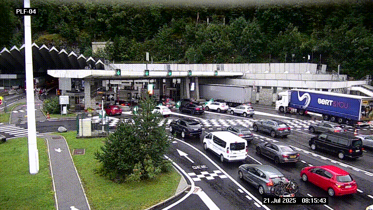Webcam au péage du tunnel du Mont-Blanc, côté entrée France à Chamonix, au bout de l'A40