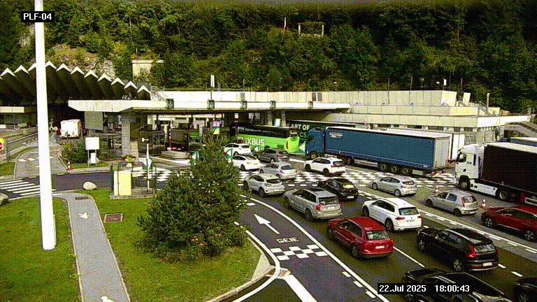 Webcam au péage du tunnel du Mont-Blanc, côté entrée France à Chamonix, au bout de l'A40