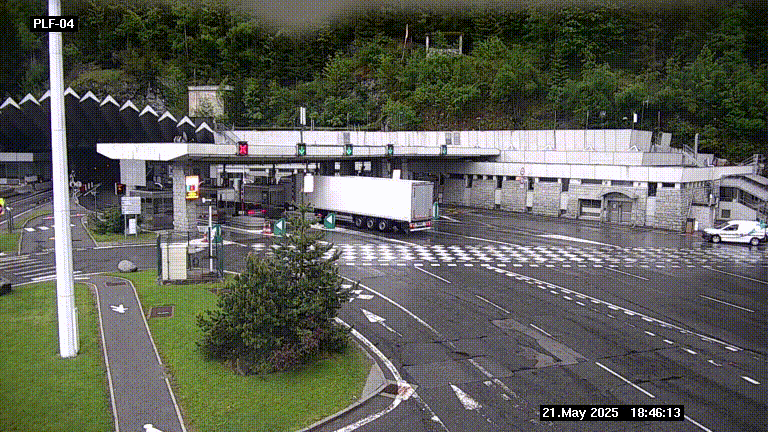 Webcam au péage du tunnel du Mont-Blanc, côté entrée France à Chamonix, au bout de l'A40
