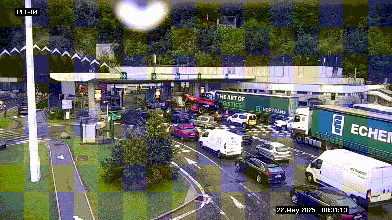 Webcam au péage du tunnel du Mont-Blanc, côté entrée France à Chamonix, au bout de l'A40