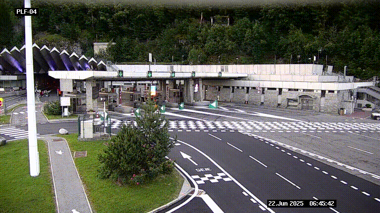 Webcam au péage du tunnel du Mont-Blanc, côté entrée France à Chamonix, au bout de l'A40