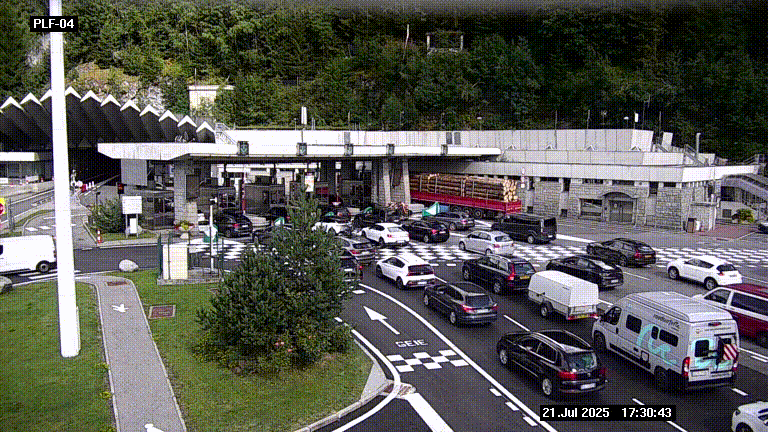 Webcam au péage du tunnel du Mont-Blanc, côté entrée France à Chamonix, au bout de l'A40